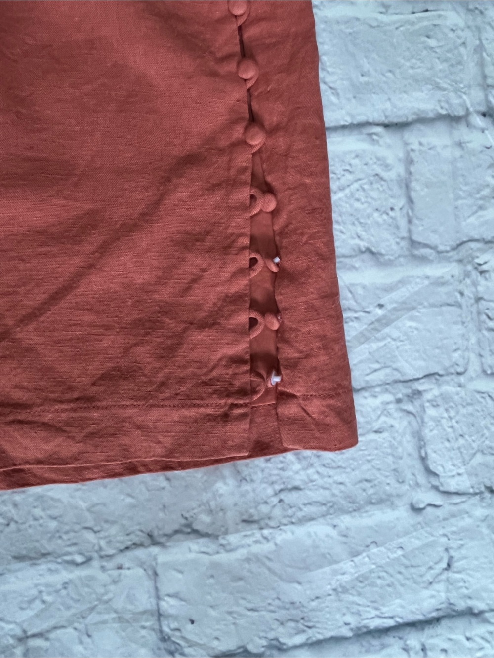 Madewell linen blend terra cotta Rust red orange Button-Trim Midi Skirt 10 - Picture 5 of 6